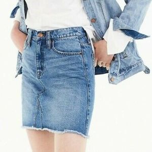 J. Crew Frayed Hem Denim Blue Birch Wash Mini Skirt